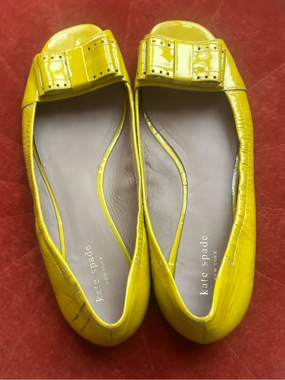 Kate spade yellow patent peep toe sandals flats shoes 9